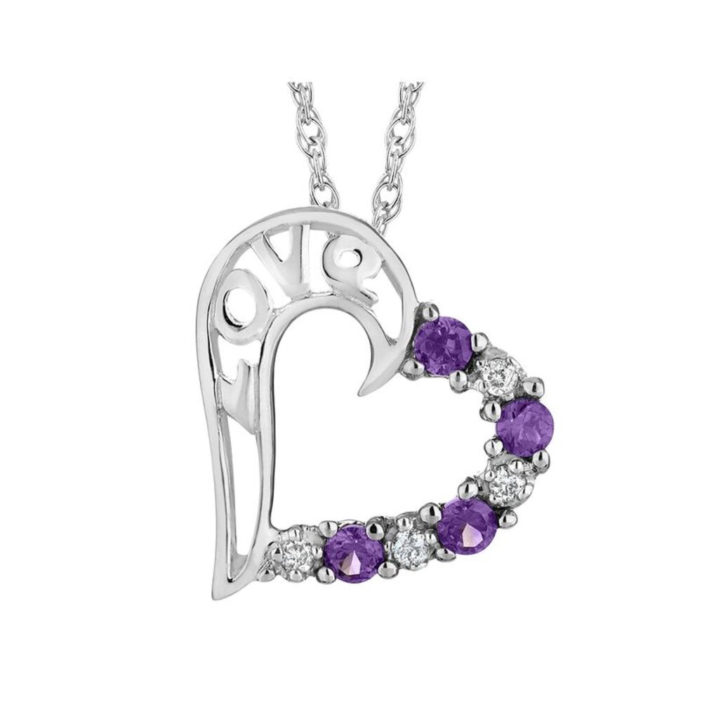 Amethyst Love Heart Pendant Necklace in Sterling Silver with Chain
